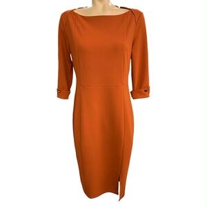 Allegra K Rust Orange Midi Sheath Dress with 3/4 Sleeves Size M